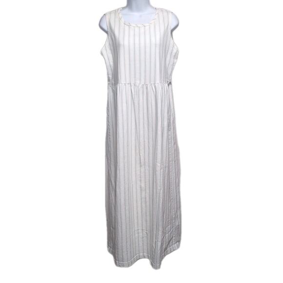 VTG CMI Maxi Dress Womens M White Green Stripes Preshrunk Cotton Cottagecore USA - Picture 2 of 14